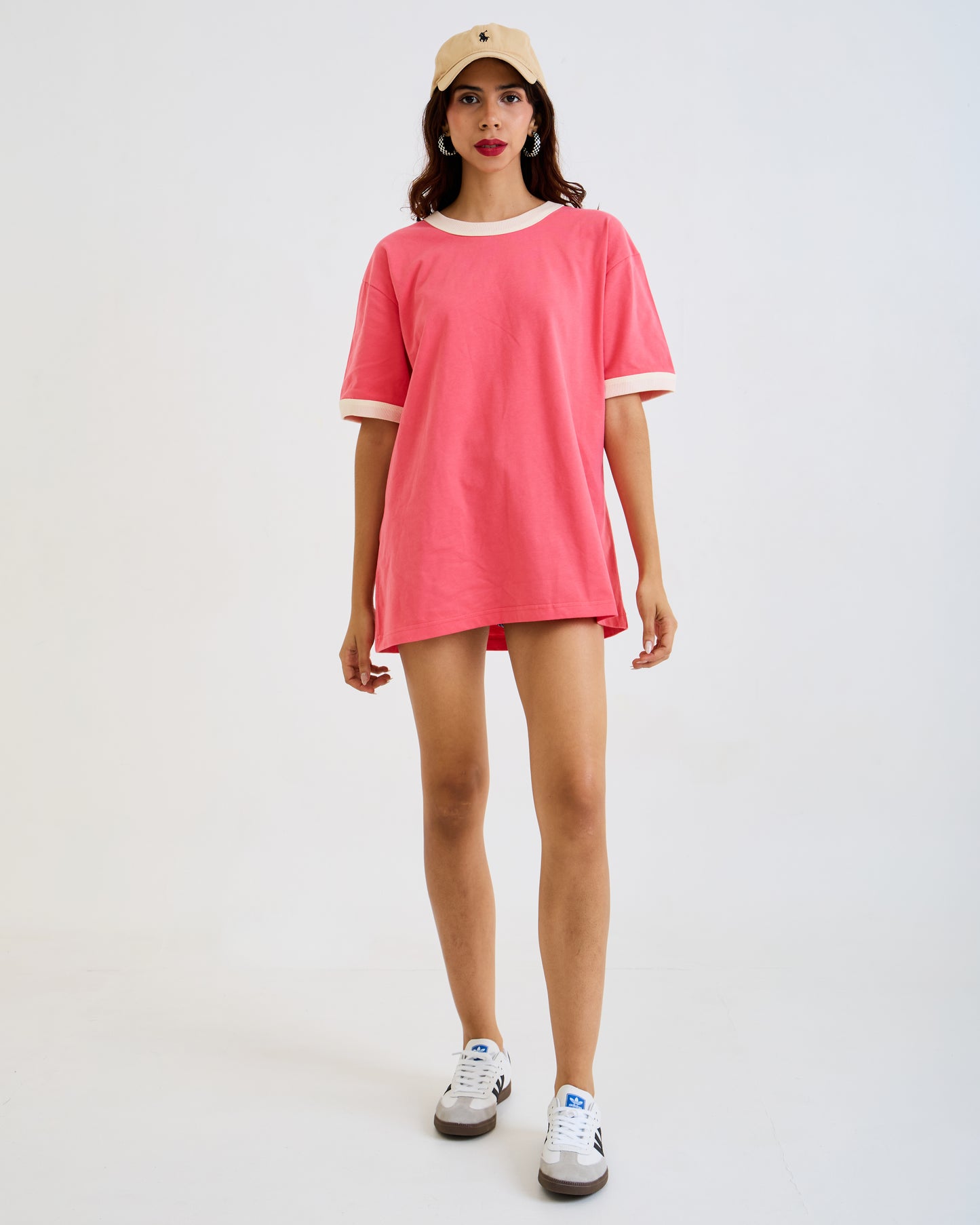 Vintage Unisex Oversized T-Shirt – Retro Ringer Style – Pink/Off-White