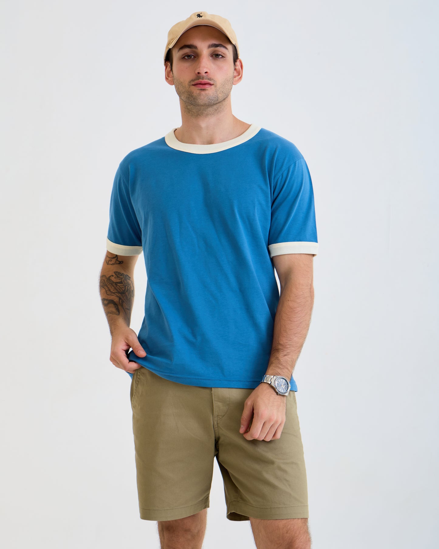 Vintage Unisex T-Shirt – Retro Ringer Style – Blue/White