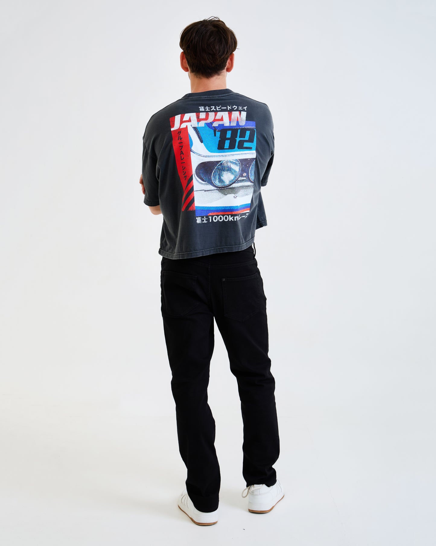 Vintage Oversized Cropped Unisex T-Shirt – Japan Racing Graphic – Black