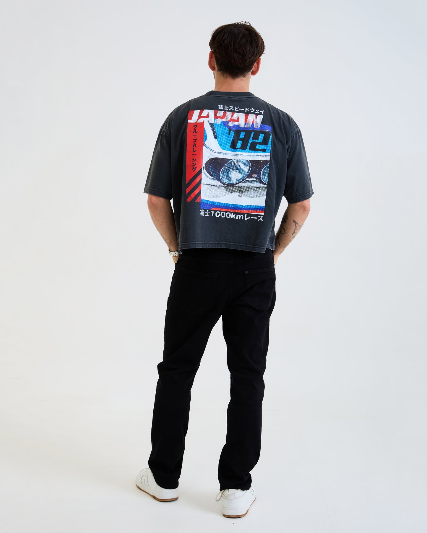 Vintage Oversized Cropped Unisex T-Shirt – Japan Racing Graphic – Black