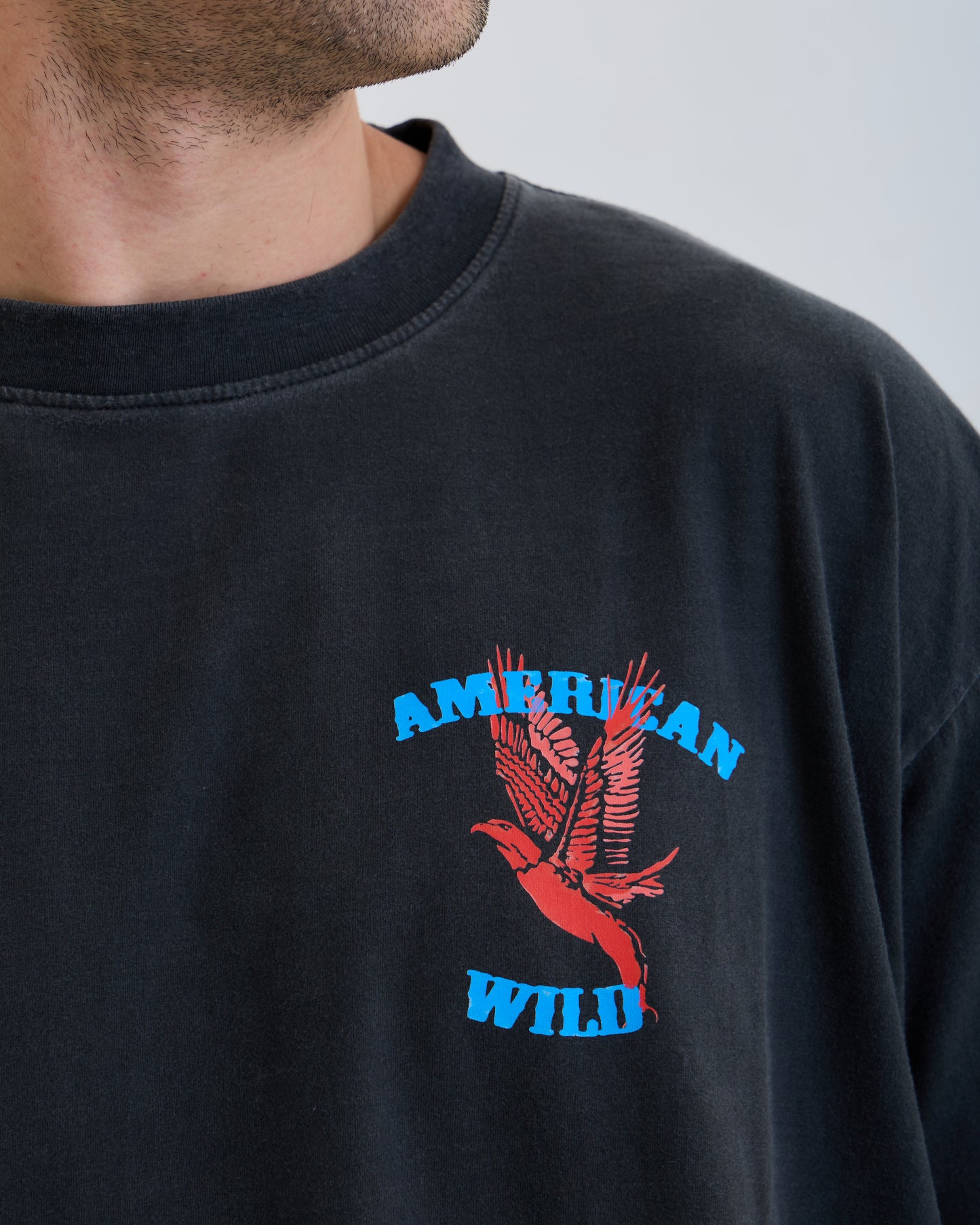 Vintage Oversized Cropped Unisex T-Shirt – Eagle Graphic – Black