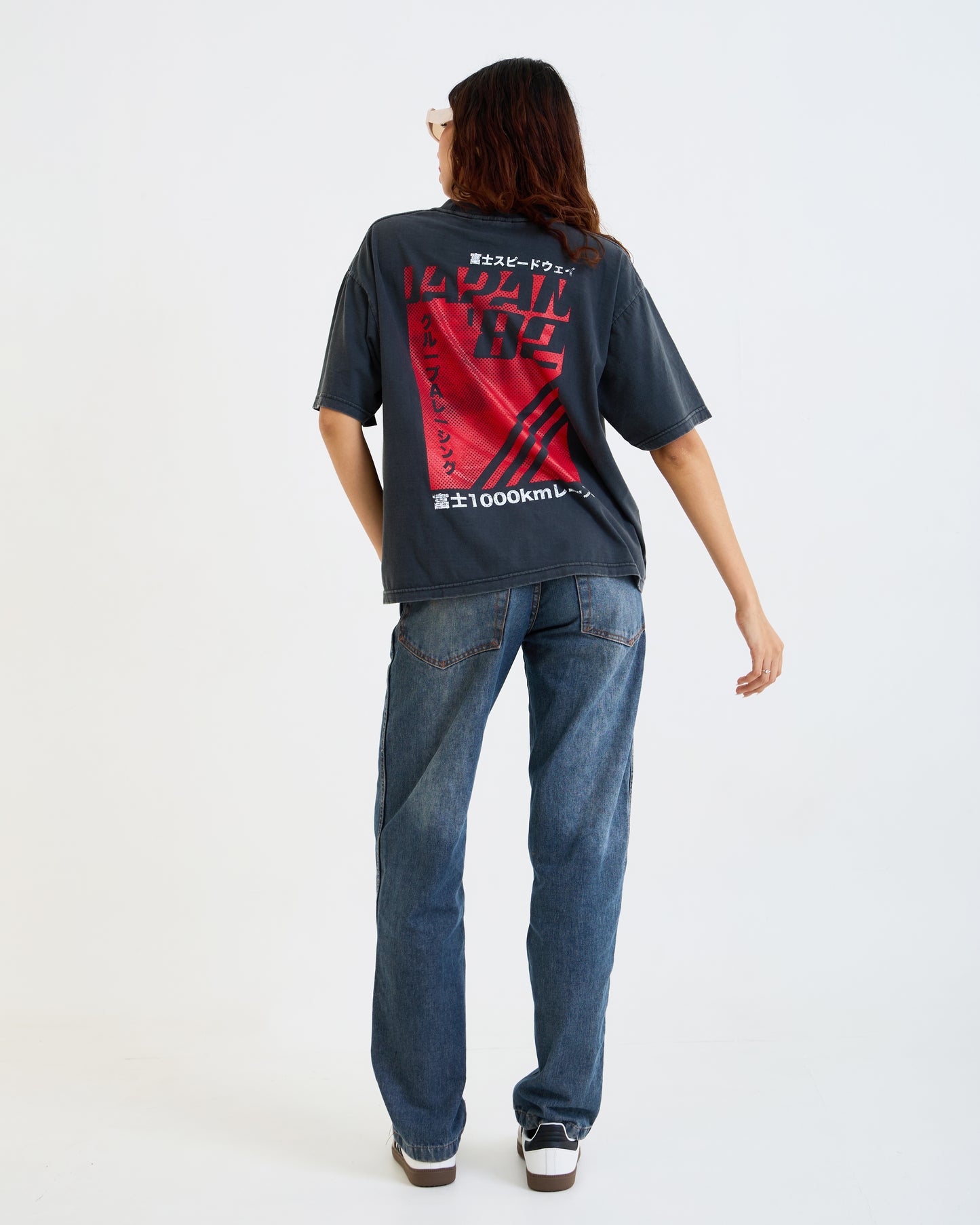 Vintage Oversized Cropped Unisex T-Shirt – Japan Racing Graphic – Black