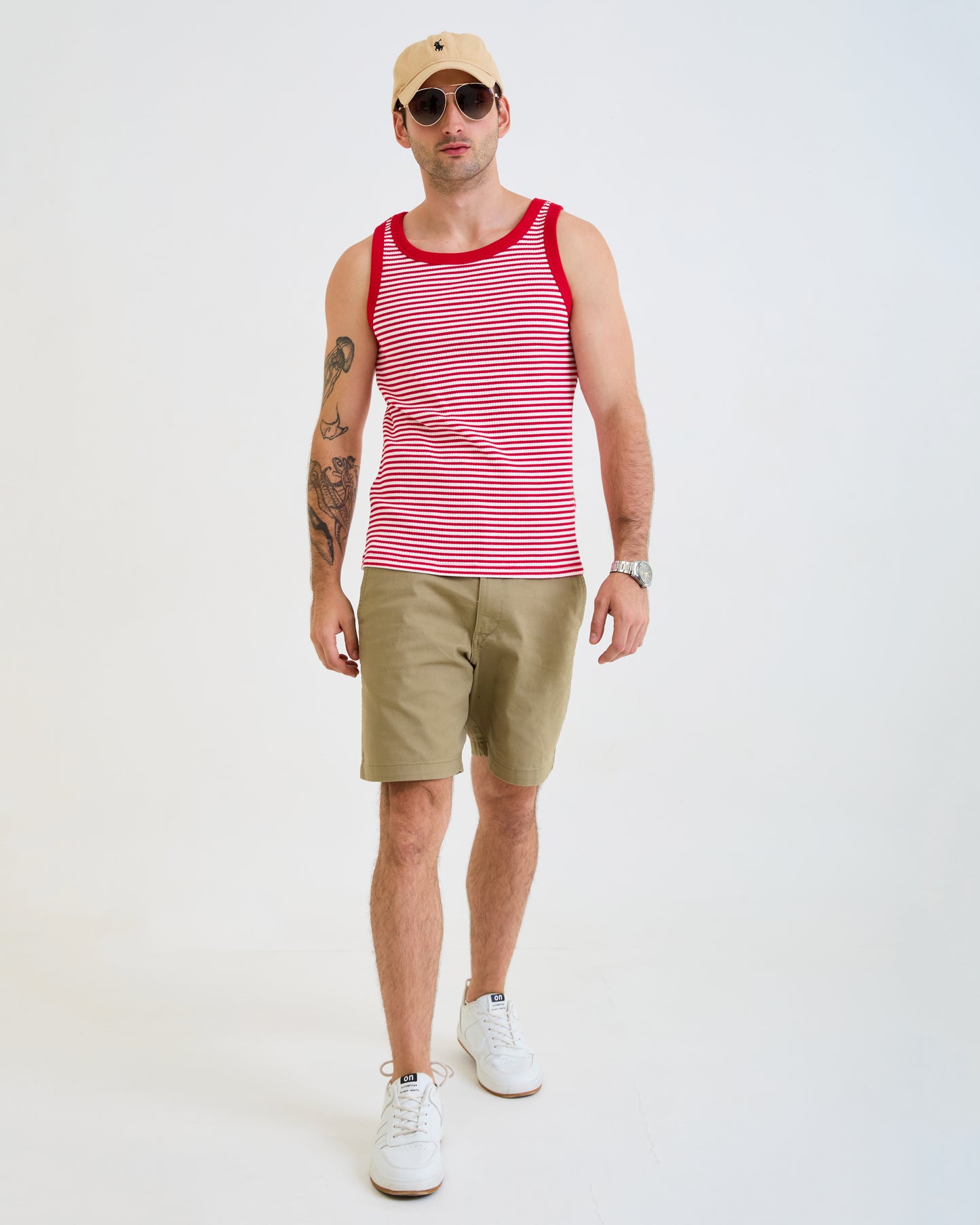 Vintage Unisex Tank Top – Retro White/Red Stripped Tank - Artree Design