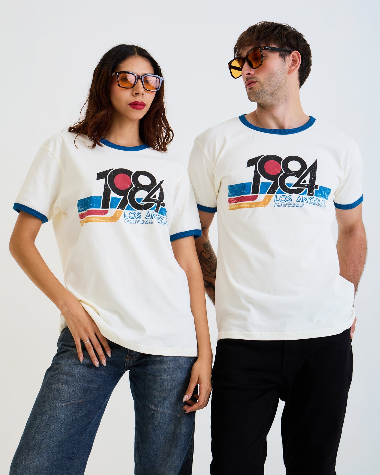 Vintage Unisex T-Shirt – 1984 Los Angeles California Graphic – Retro Ringer Style – Off-White