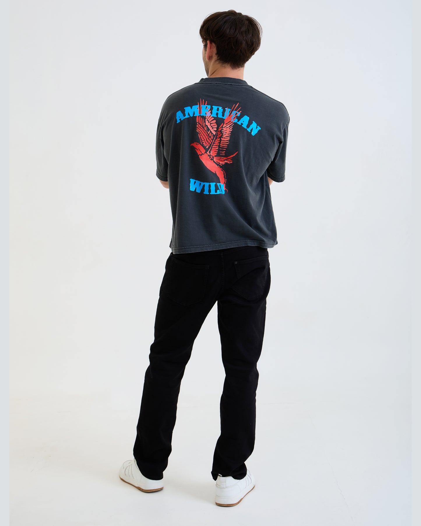 Vintage Oversized Cropped Unisex T-Shirt – Eagle Graphic – Black