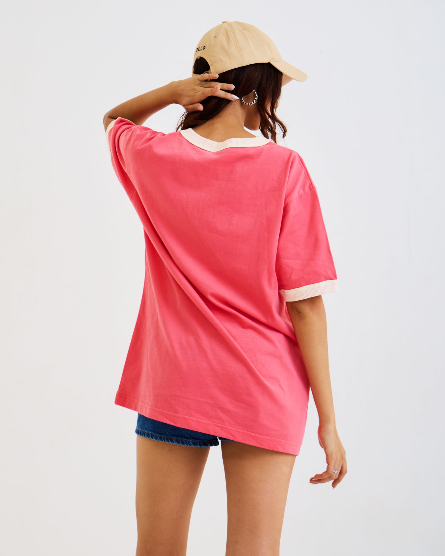Vintage Unisex Oversized T-Shirt – Retro Ringer Style – Pink/Off-White