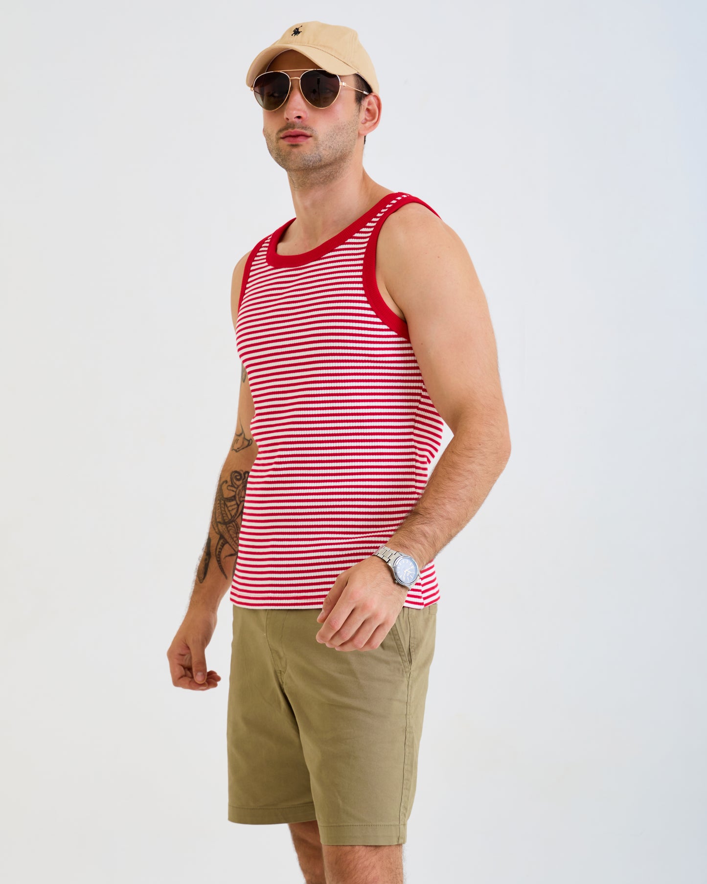Vintage Unisex Tank Top – Retro White/Red Stripped Tank - Artree Design