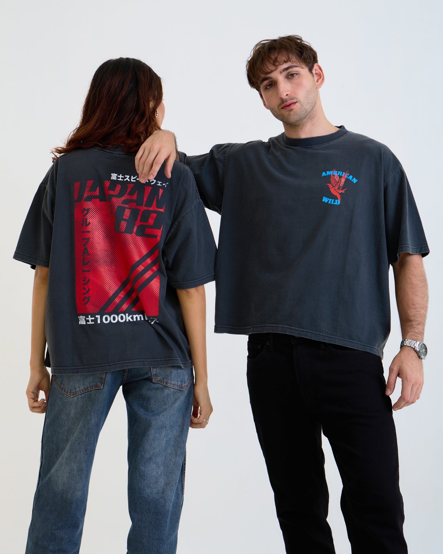 Vintage Oversized Cropped Unisex T-Shirt – Japan Racing Graphic – Black