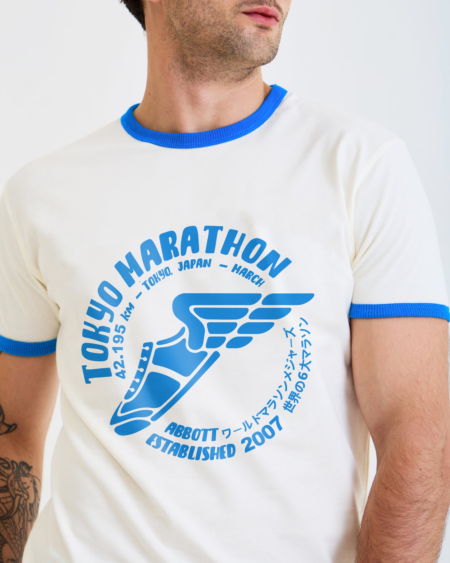 Vintage Unisex T-Shirt – Tokyo Running Marathon – Retro Ringer Style – Off-White