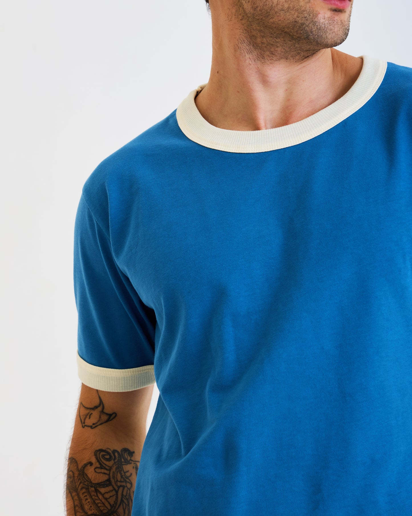Vintage Unisex T-Shirt – Retro Ringer Style – Blue/White
