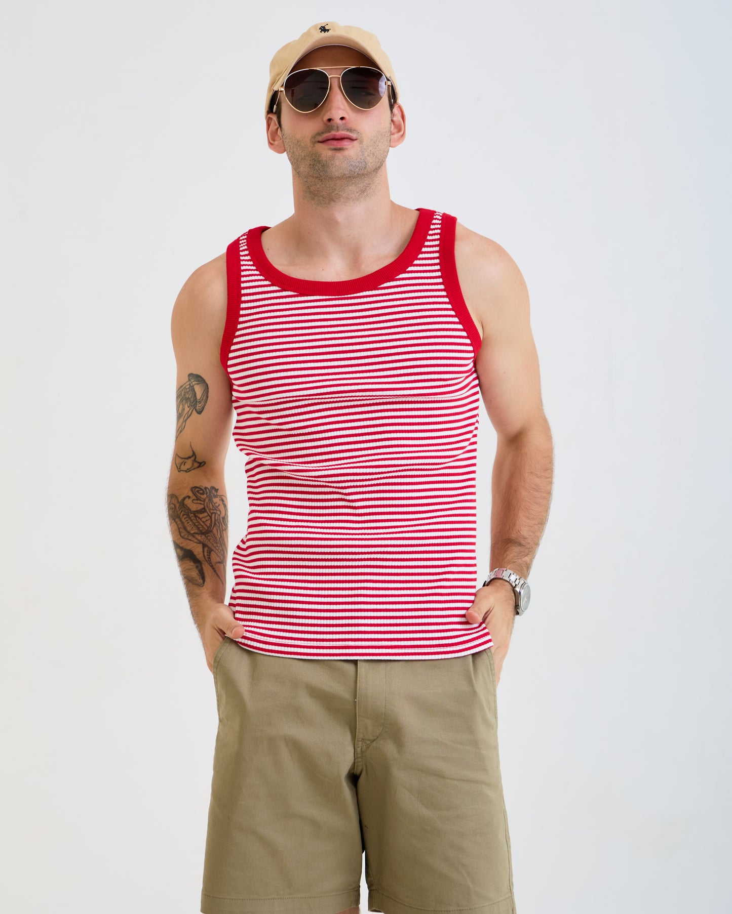 Vintage Unisex Tank Top – Retro White/Red Stripped Tank - Artree Design