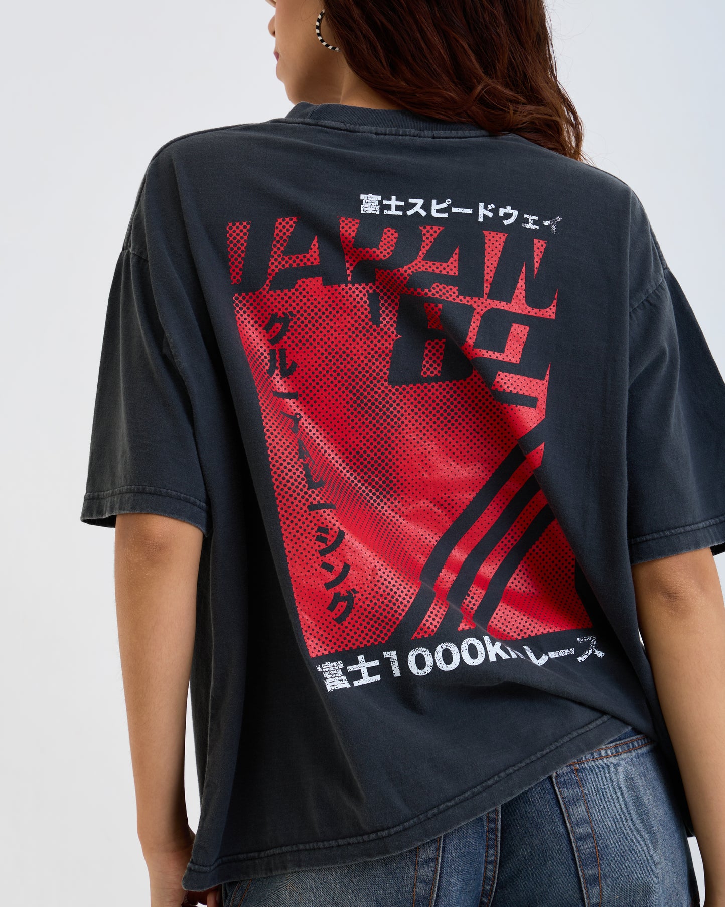 Vintage Oversized Cropped Unisex T-Shirt – Japan Racing Graphic – Black