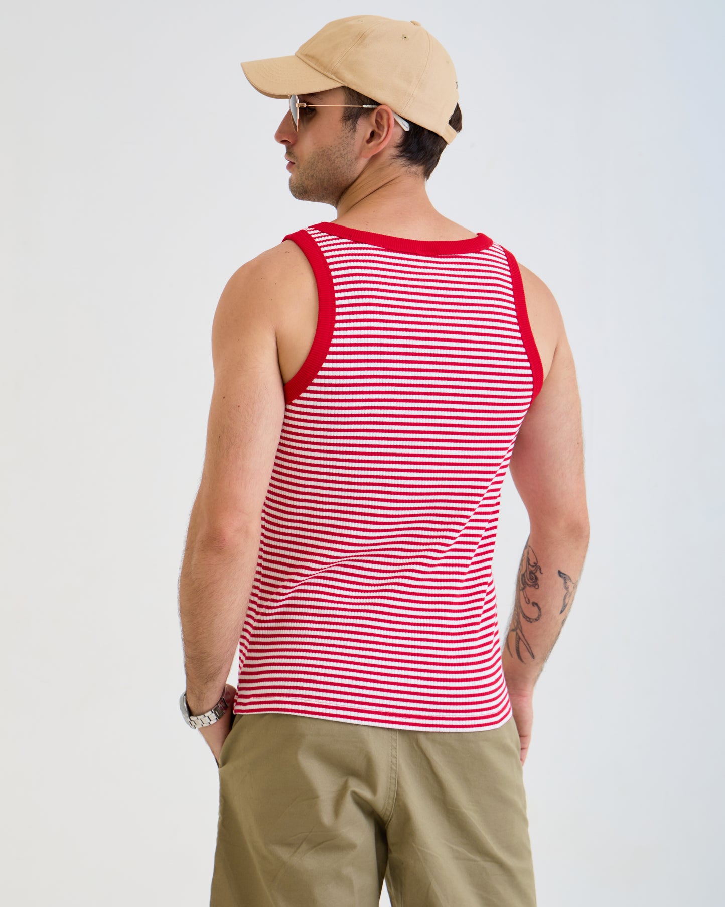 Vintage Unisex Tank Top – Retro White/Red Stripped Tank - Artree Design