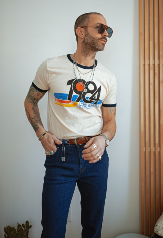 Vintage Unisex T-Shirt – 1984 Los Angeles California Graphic – Retro Ringer Style – Off-White