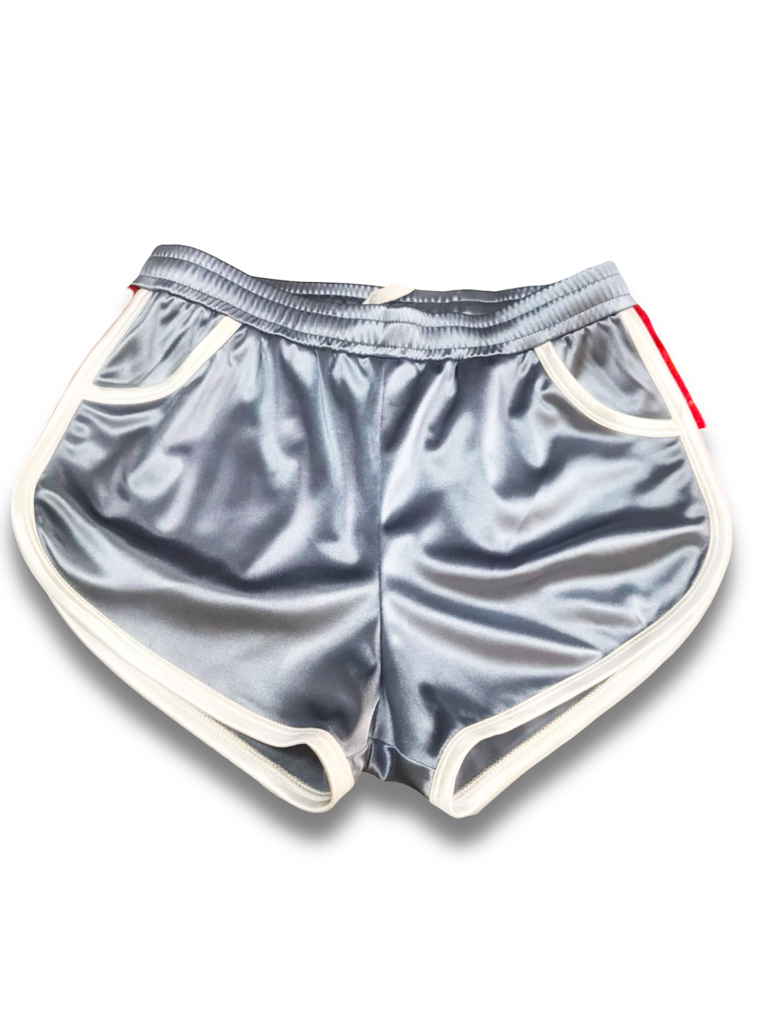 Vintage Satin Running Shorts – Baby Blue – Women's Retro Track Shorts with White Trim