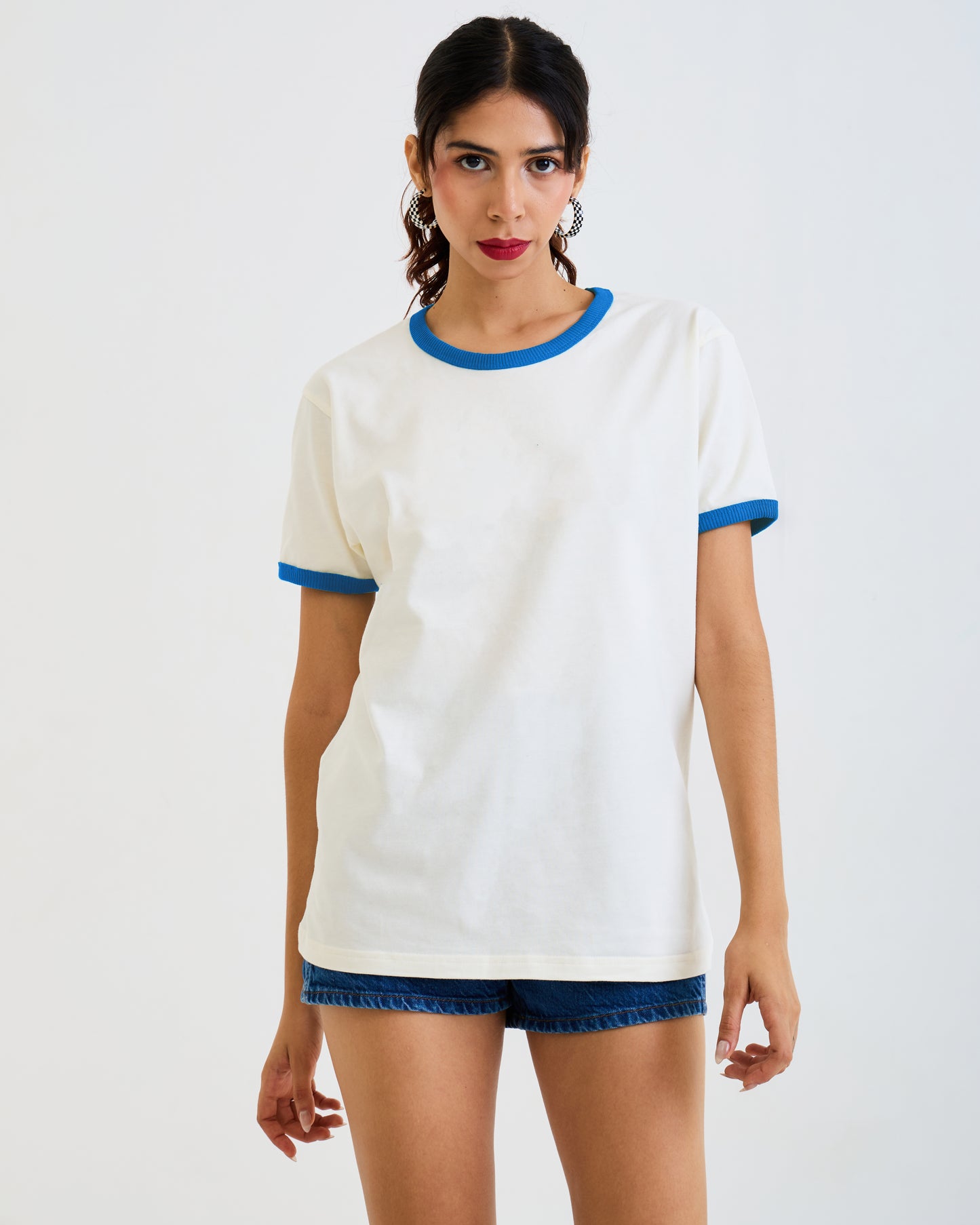 Vintage Unisex T-Shirt – Retro Ringer Style – Off-White/Blue