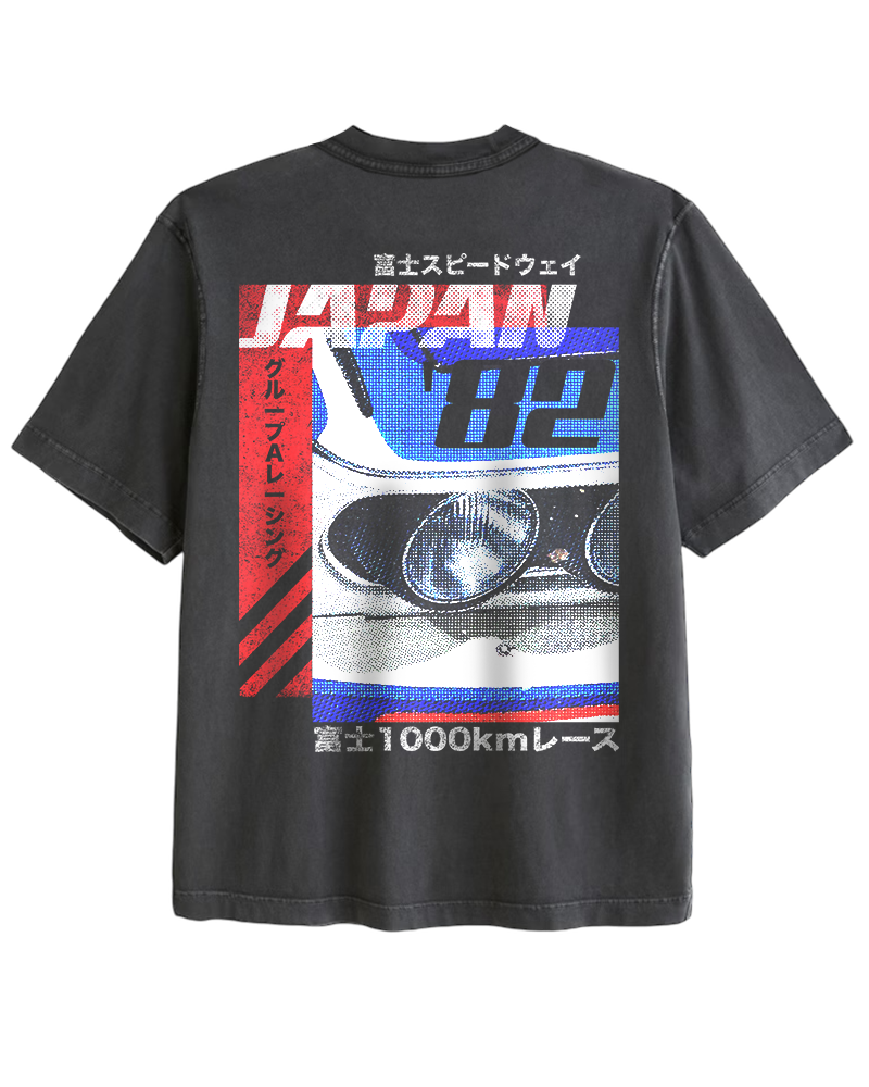 Vintage Oversized Cropped Unisex T-Shirt – Japan Racing Graphic – Black