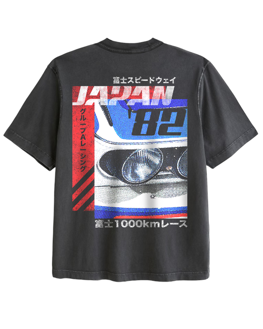 Vintage Oversized Cropped Unisex T-Shirt – Japan Racing Graphic – Black