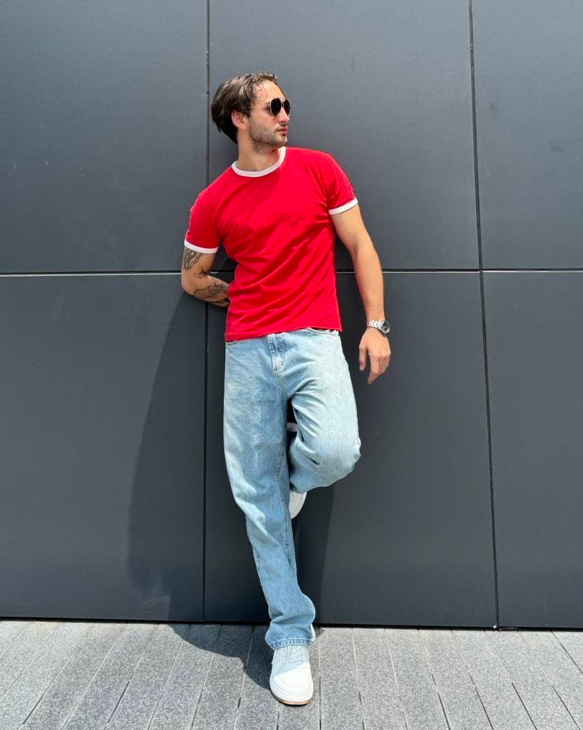 Vintage Unisex T-Shirt – Retro Ringer Style – Red/Off-White