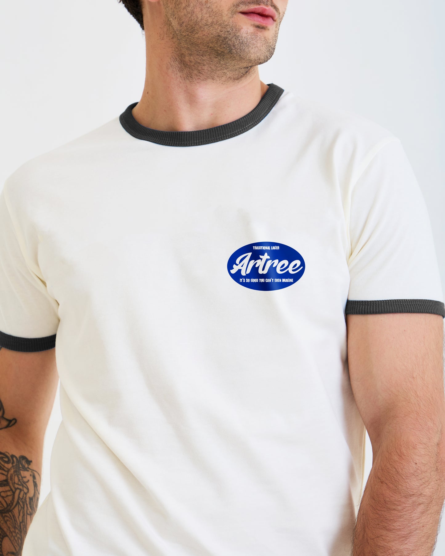 Artree “Happy Hour” Vintage Ringer Tee – Retro Off-White & Black
