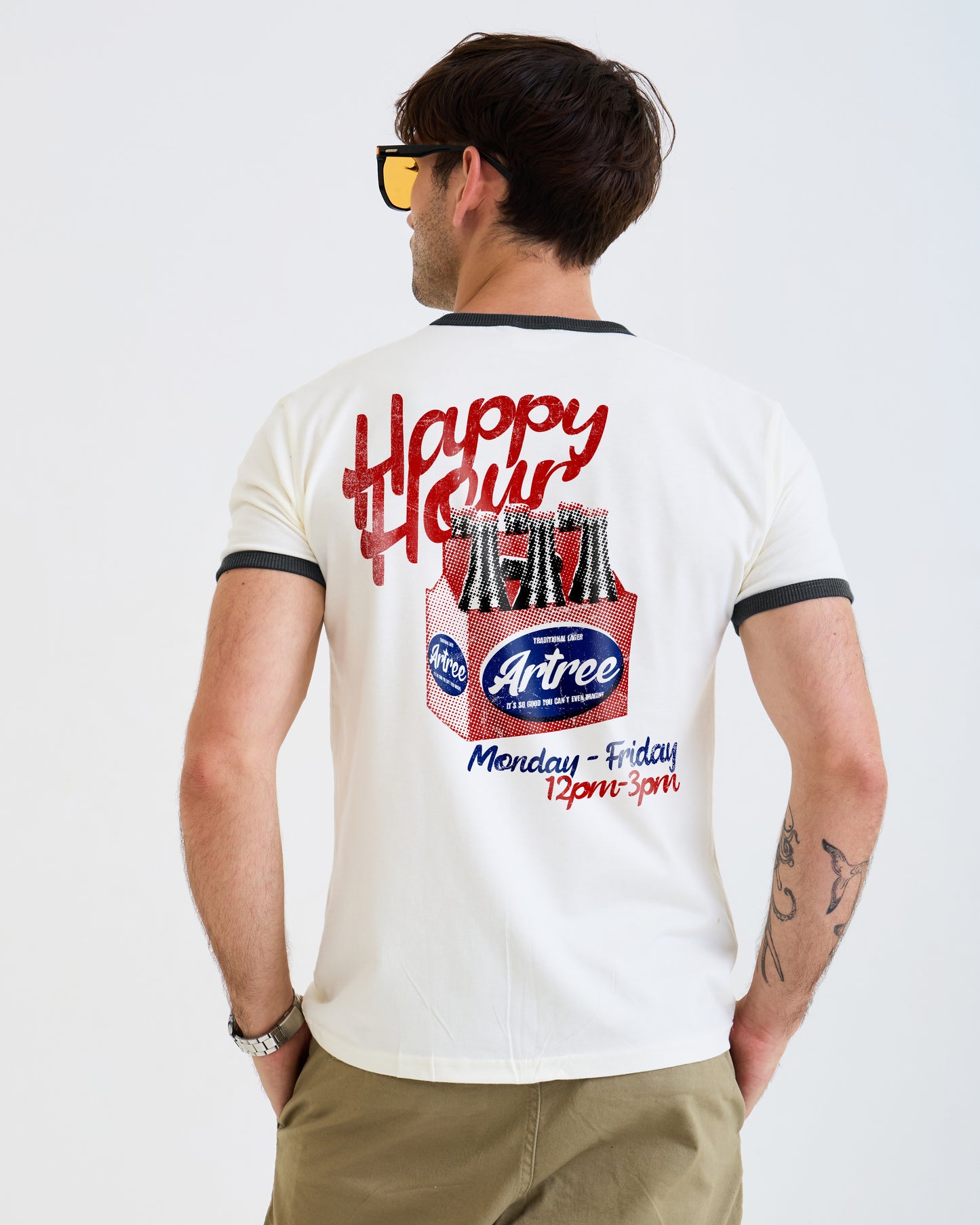 Artree “Happy Hour” Vintage Ringer Tee – Retro Off-White & Black