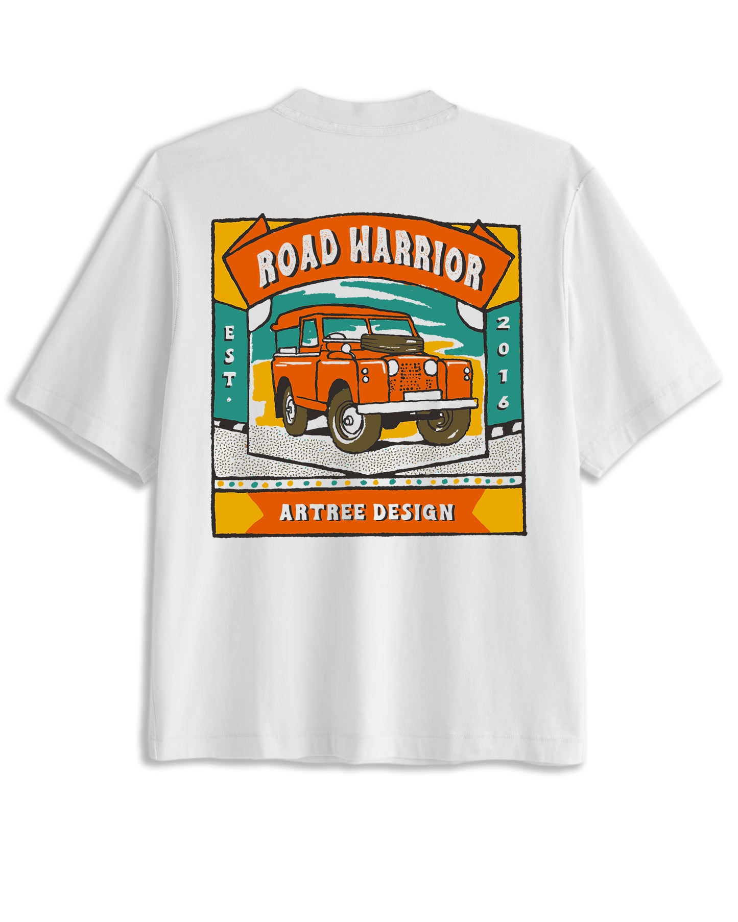 Vintage Oversized Cropped T-Shirt – Unisex Road Warrior Car White Tee – Boxy Fit