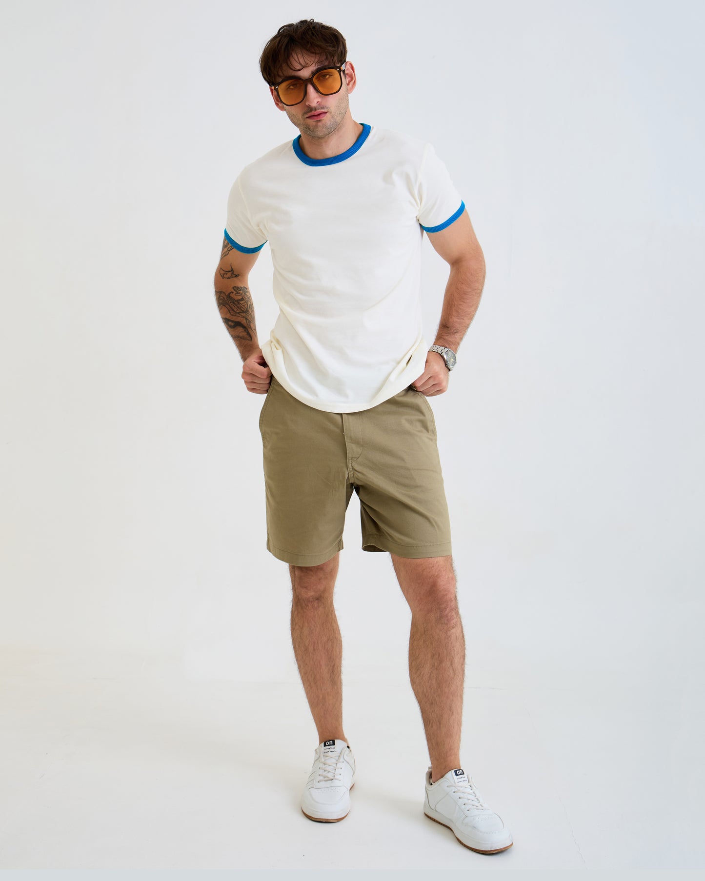 Vintage Unisex T-Shirt – Retro Ringer Style – Off-White/Blue