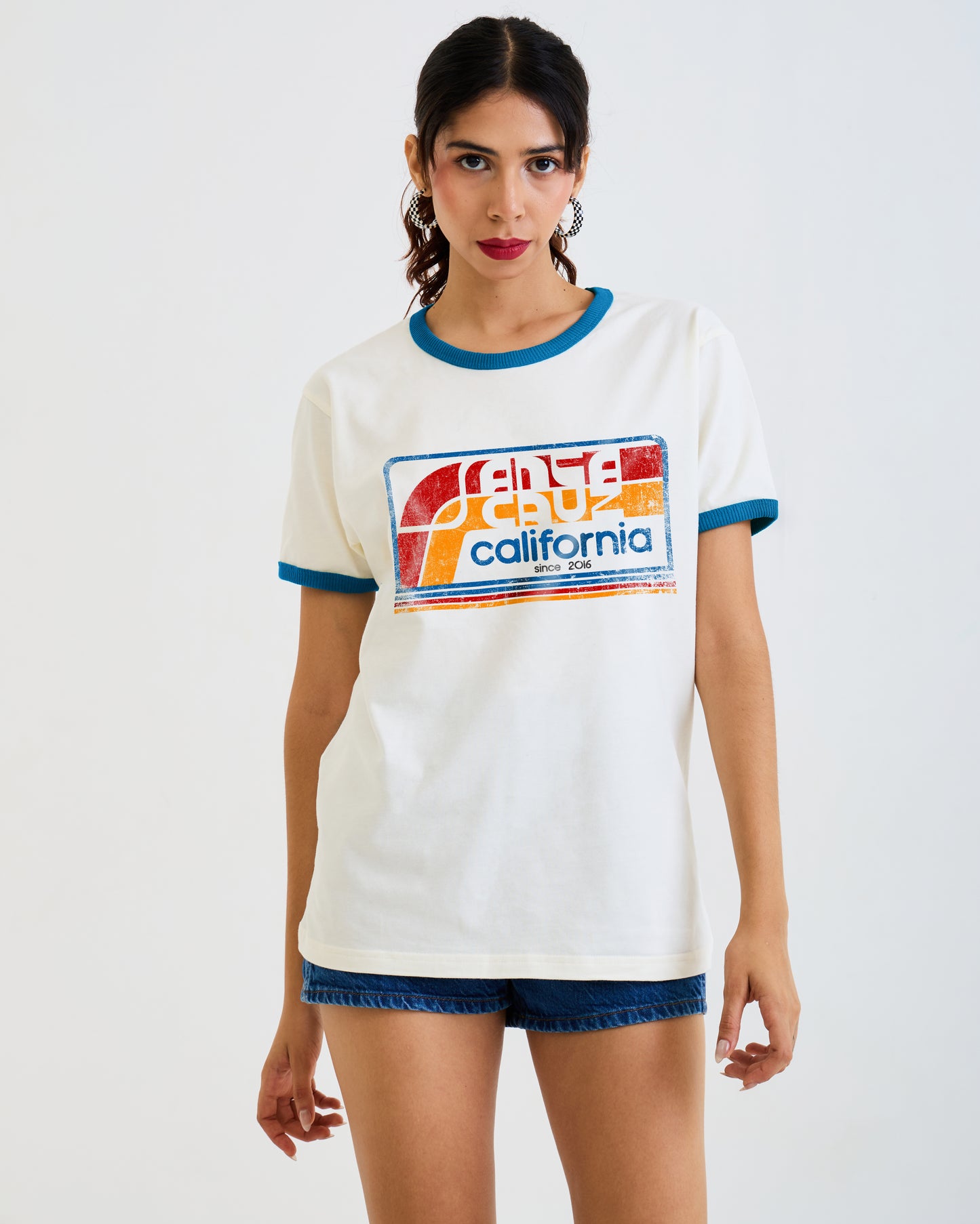 Santa Cruz California Ringer Neck Tee Off-White