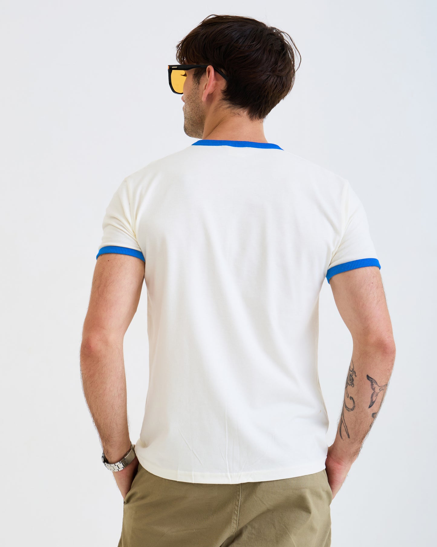 Vintage Unisex T-Shirt – Retro Ringer Style – Off-White/Blue