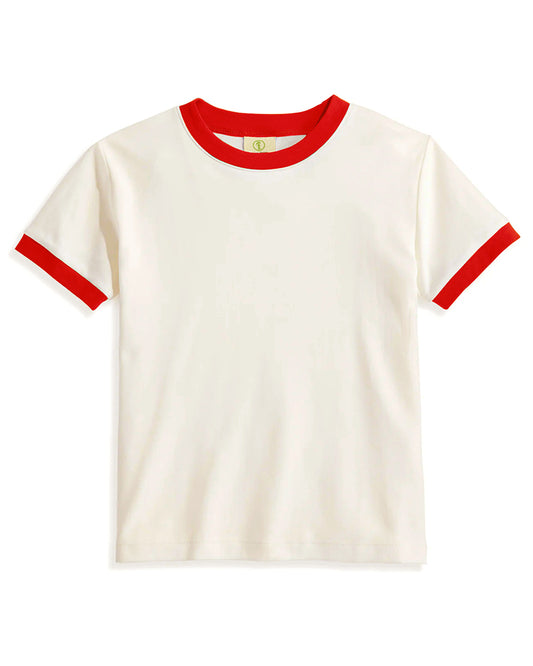 Vintage Women's T-Shirt – Retro Ringer Style – Off-White/Red