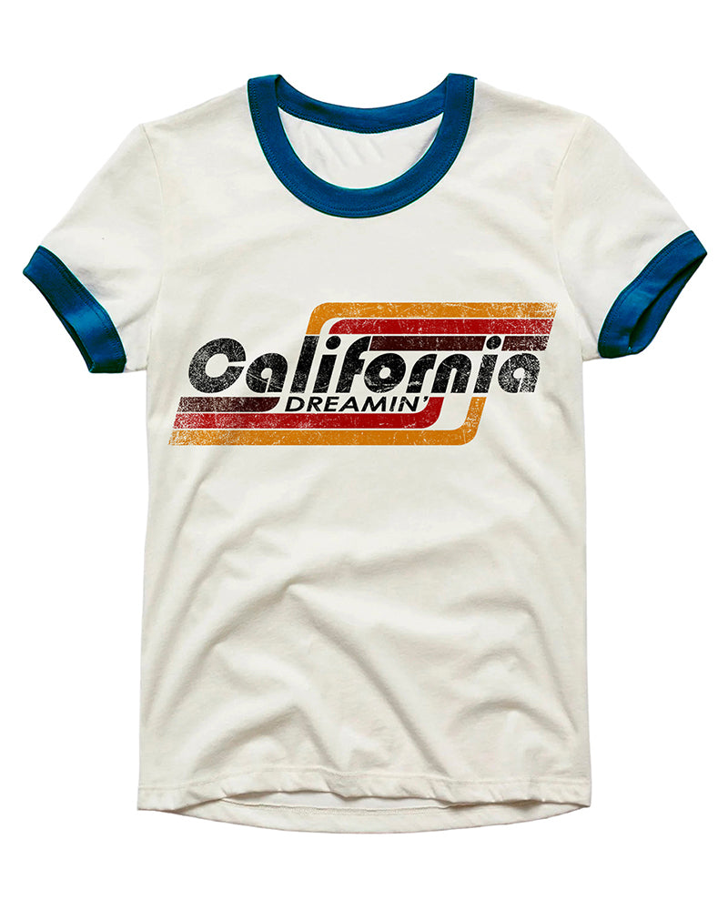 Vintage Unisex T-Shirt – California Dreamin Graphic – Retro Ringer Style – Off-White