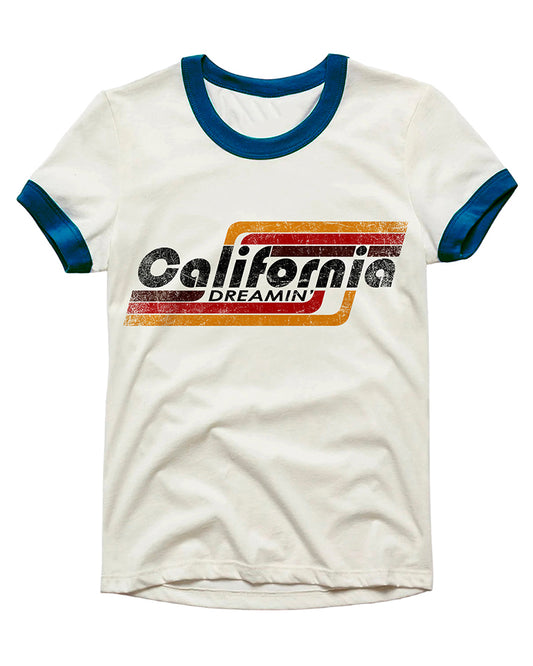 Vintage Unisex T-Shirt – California Dreamin Graphic – Retro Ringer Style – Off-White
