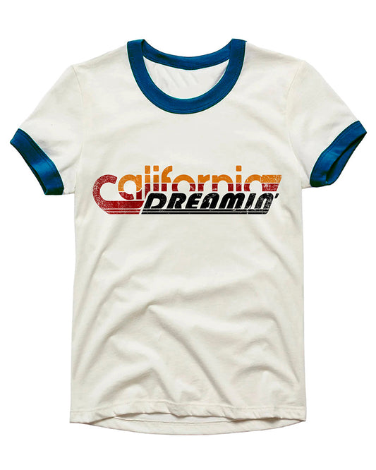 Vintage Unisex T-Shirt – California Dreamin Graphic – Retro Ringer Style – Off-White