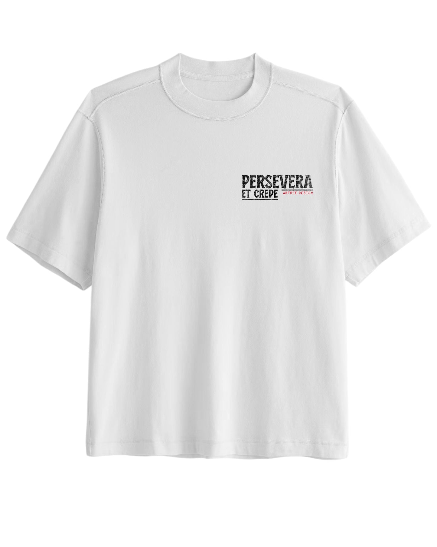 Vintage Oversized Cropped T-Shirt – Persevere And Believe White Tee – Boxy Fit