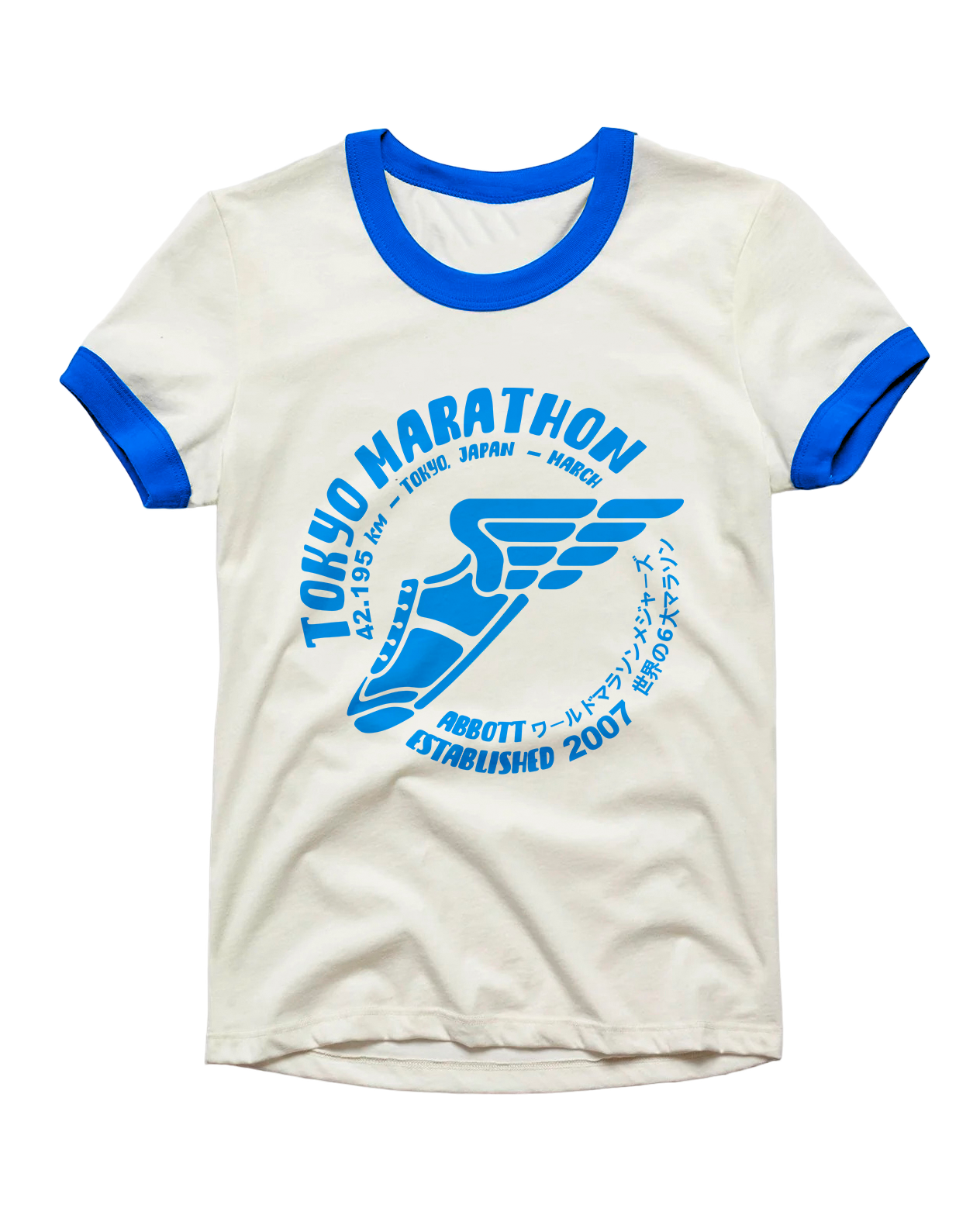 Vintage Unisex T-Shirt – Tokyo Running Marathon – Retro Ringer Style – Off-White