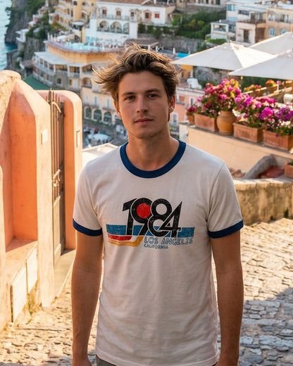 Vintage Unisex T-Shirt – 1984 Los Angeles California Graphic – Retro Ringer Style