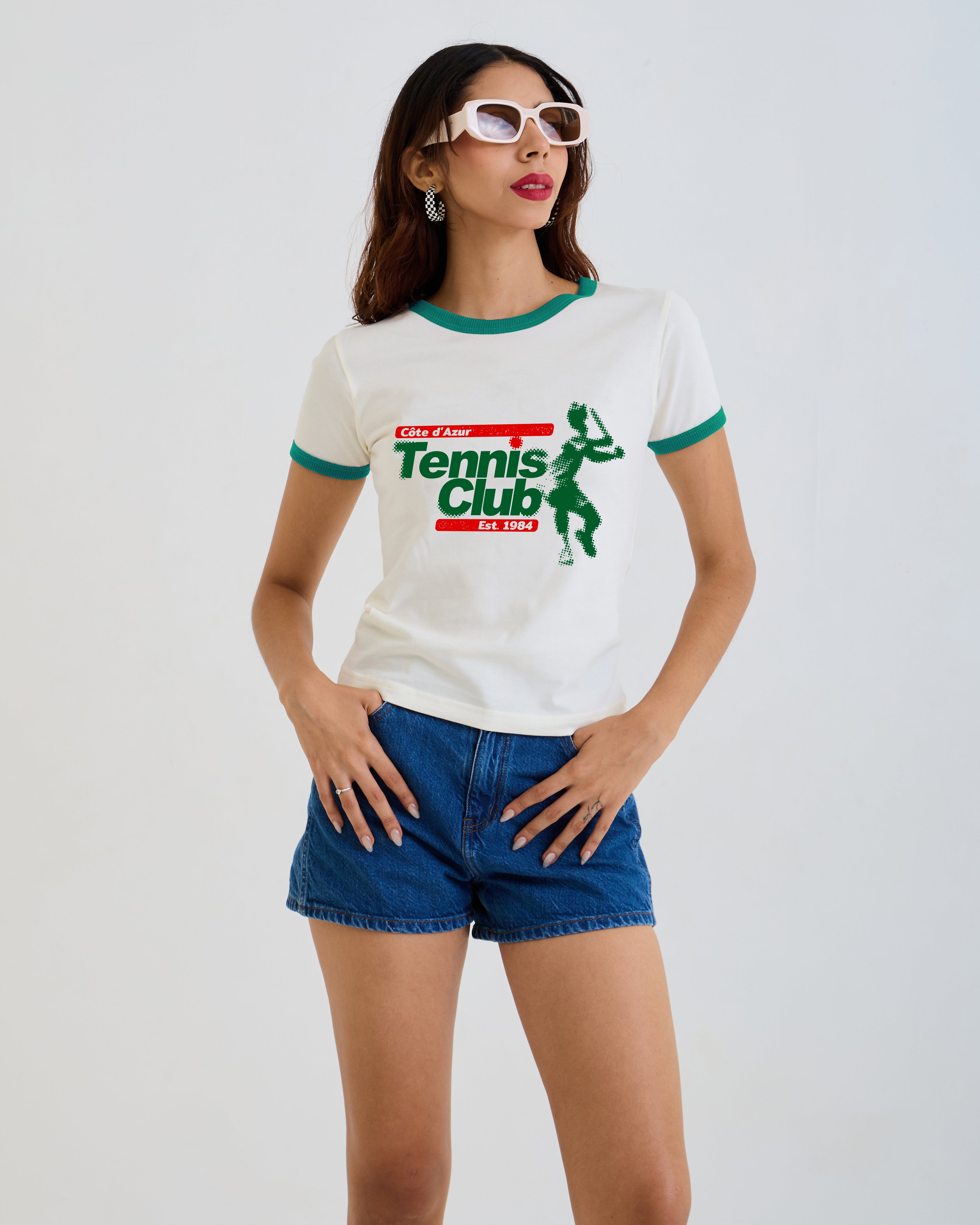 Vintage Women's T-Shirt – Tennis Club Graphic – Retro Ringer Style