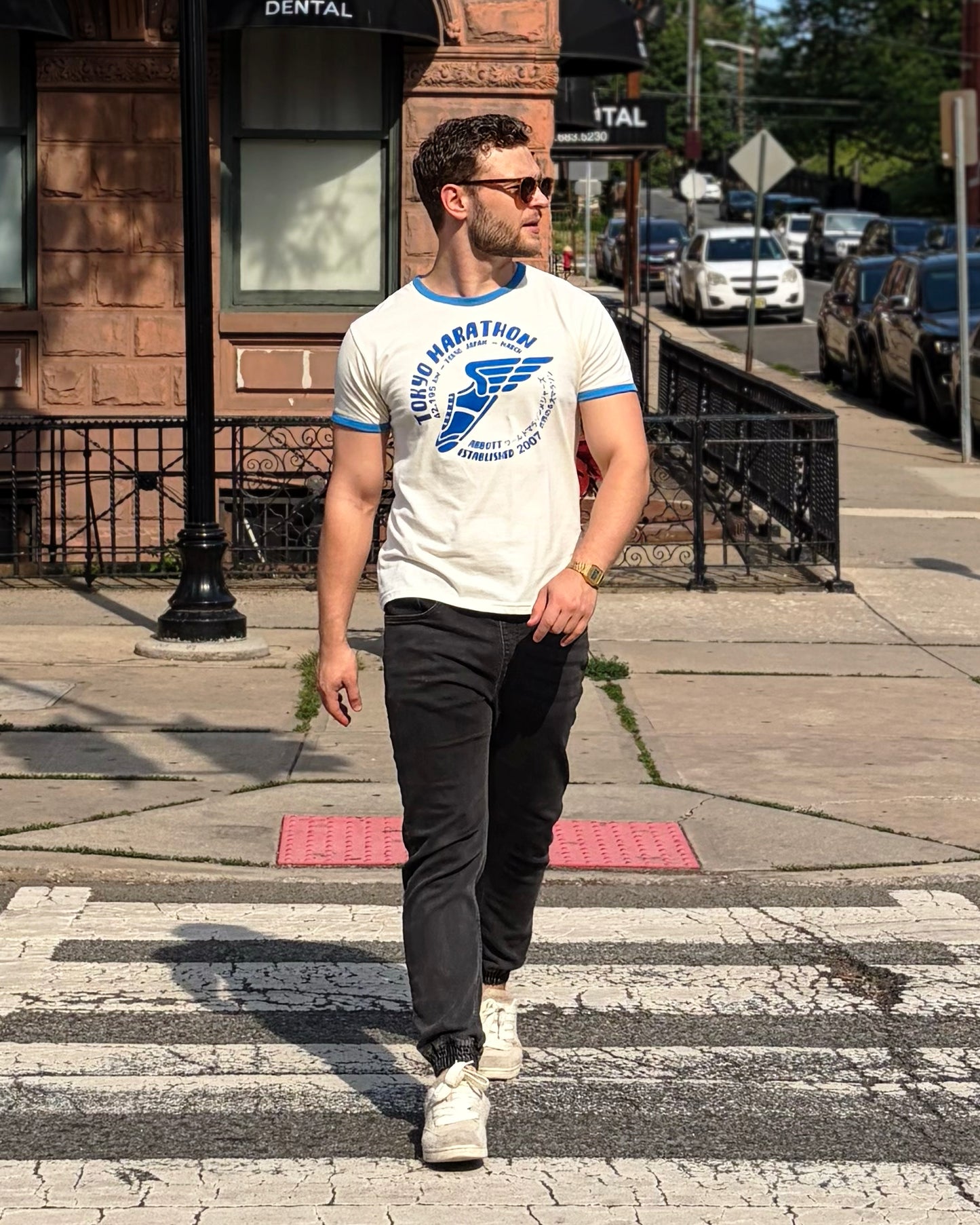 Vintage Unisex T-Shirt – Tokyo Running Marathon – Retro Ringer Style – Off-White