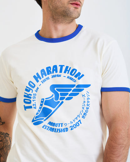 Vintage Unisex T-Shirt – Tokyo Running Marathon – Retro Ringer Style – Off-White