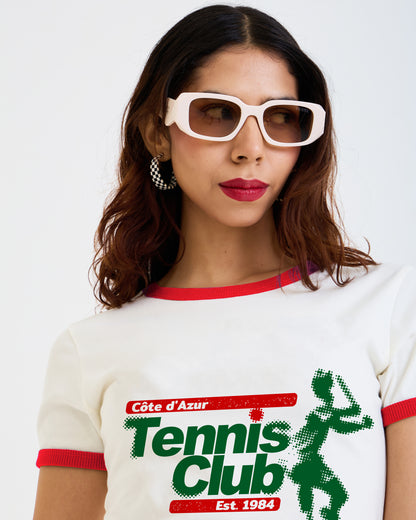 Vintage Women's T-Shirt – Tennis Club Graphic – Retro Ringer Style