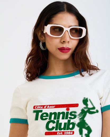 Vintage Women's T-Shirt – Tennis Club Graphic – Retro Ringer Style