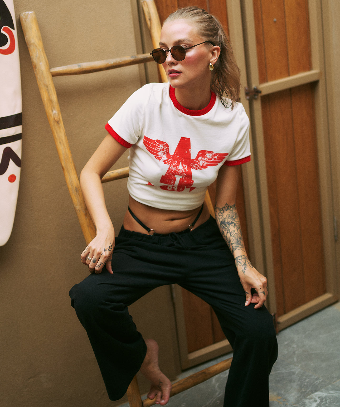 T-Shirt mit Hipster-Print und Katzen-Motiv