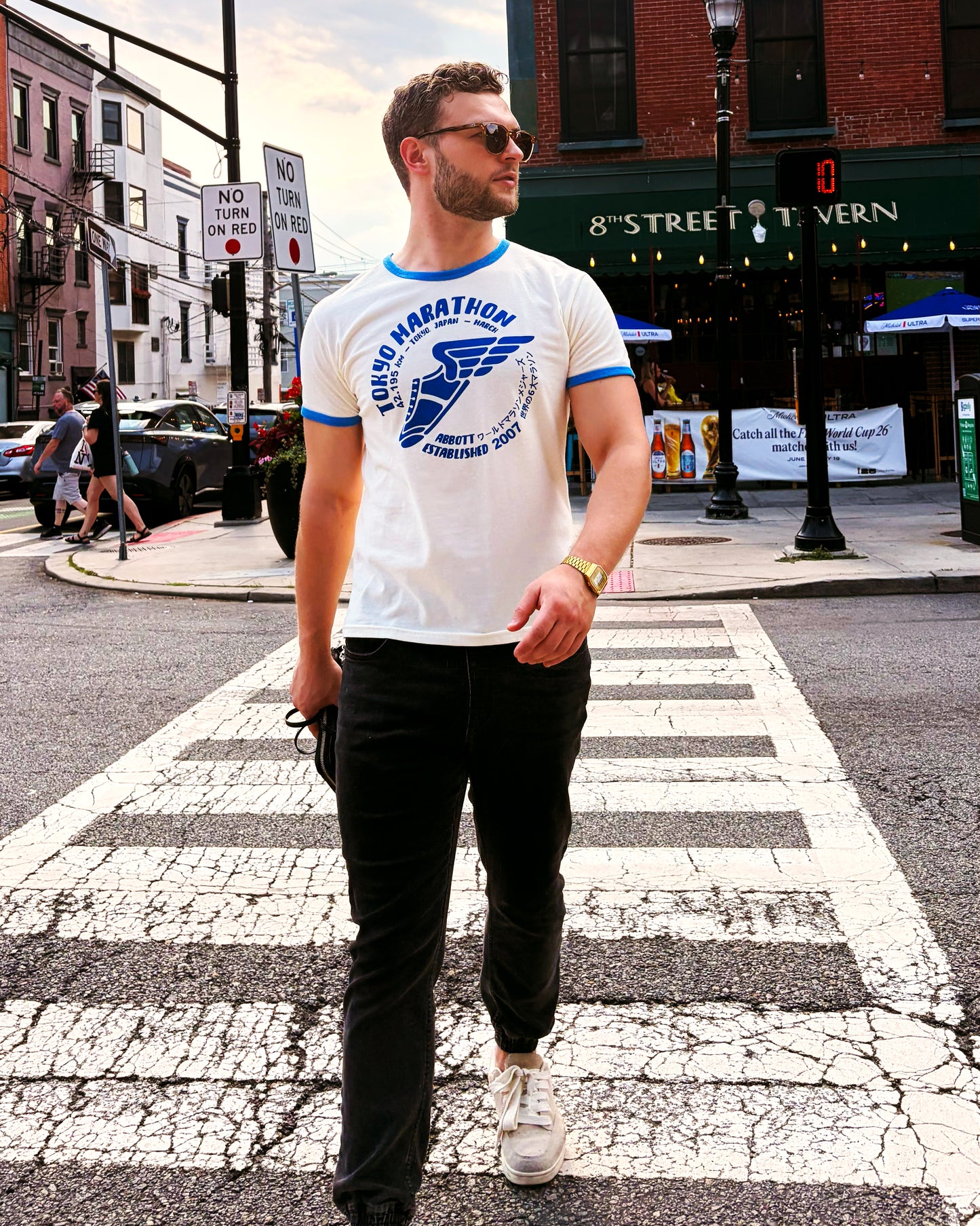 Vintage Unisex T-Shirt – Tokyo Running Marathon – Retro Ringer Style – Off-White