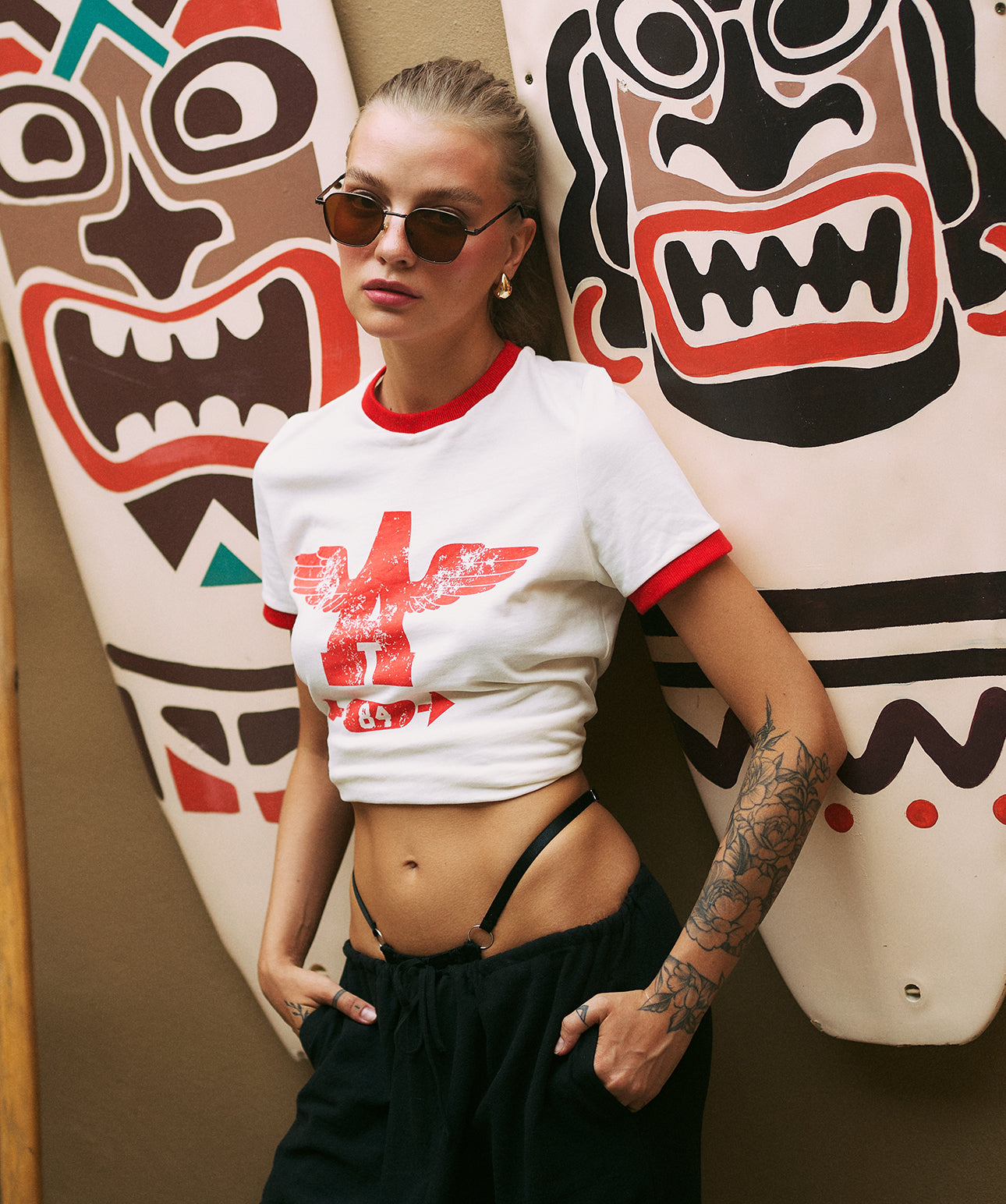 T-Shirt mit Hipster-Print und Katzen-Motiv