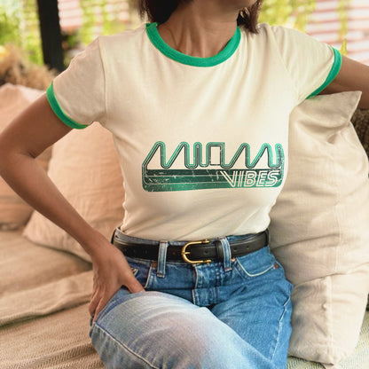 Women's Miami Vibes Fitted Ringer Tee Off-White