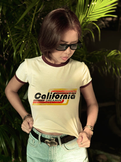 Women's California Dreamin Fitted Ringer Tee Off-White