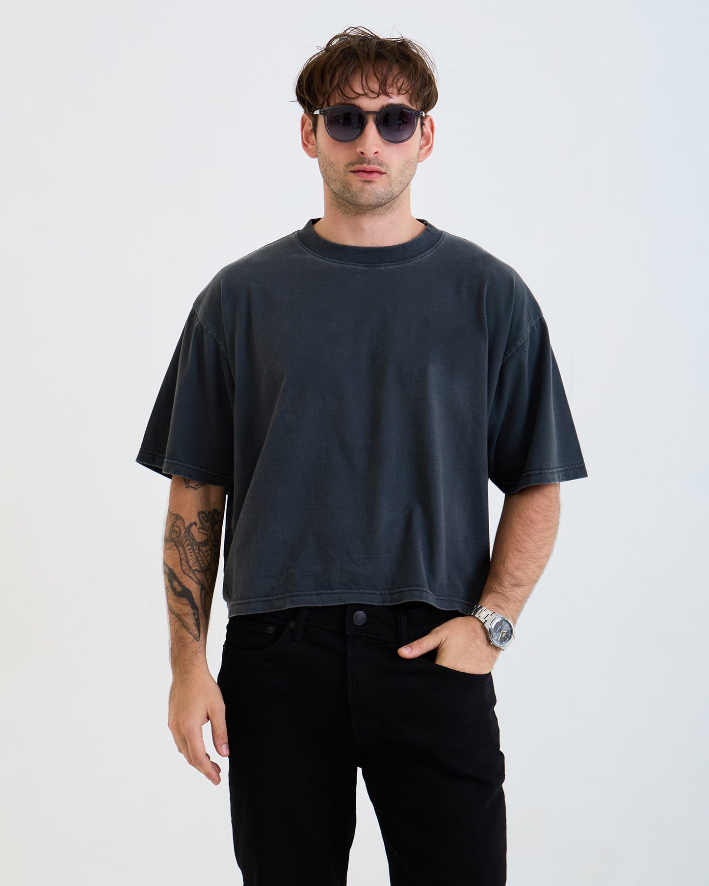 Oversized T Shirt Unisex Cropped (Black)