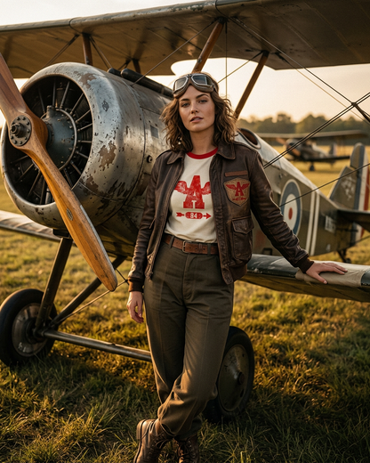 Vintage Women's T-Shirt – Wings Graphic – Retro Ringer Style – Off-White/Red