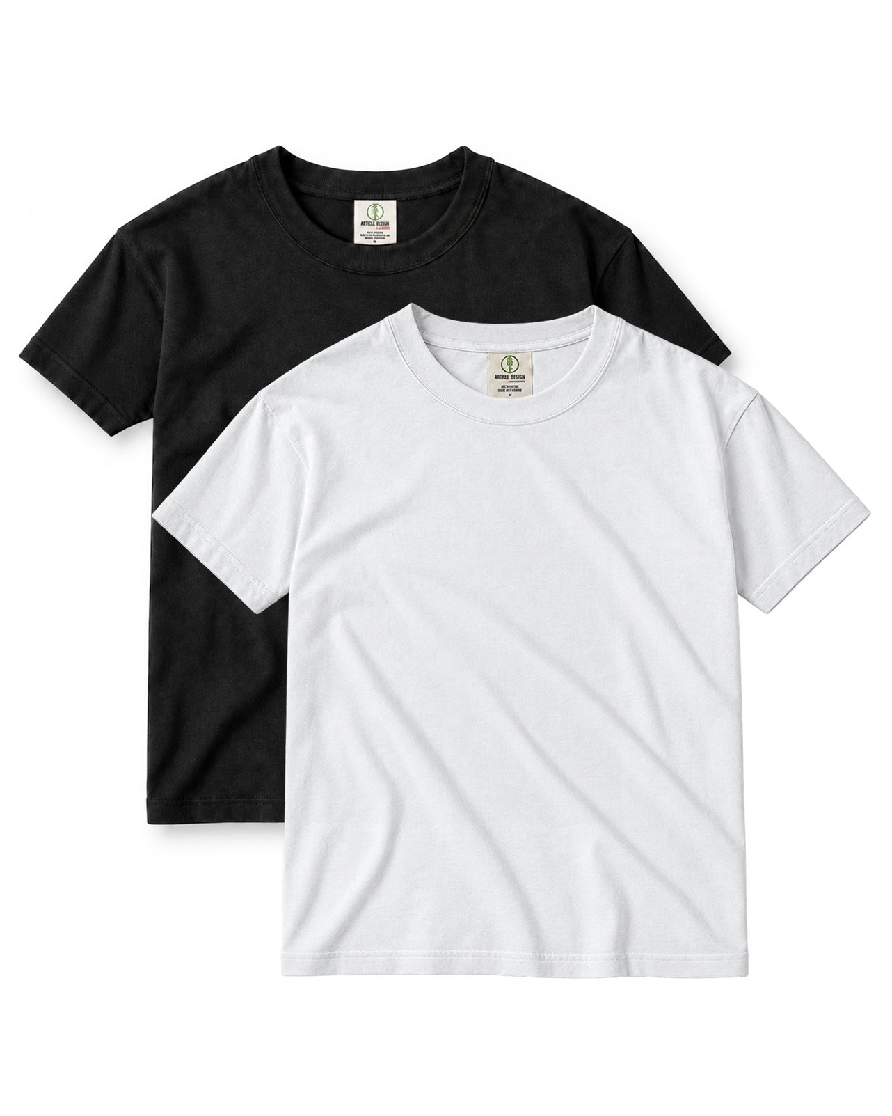 Basic Cropped Men's Cotton T-Shirt (2 Pack Black+White)