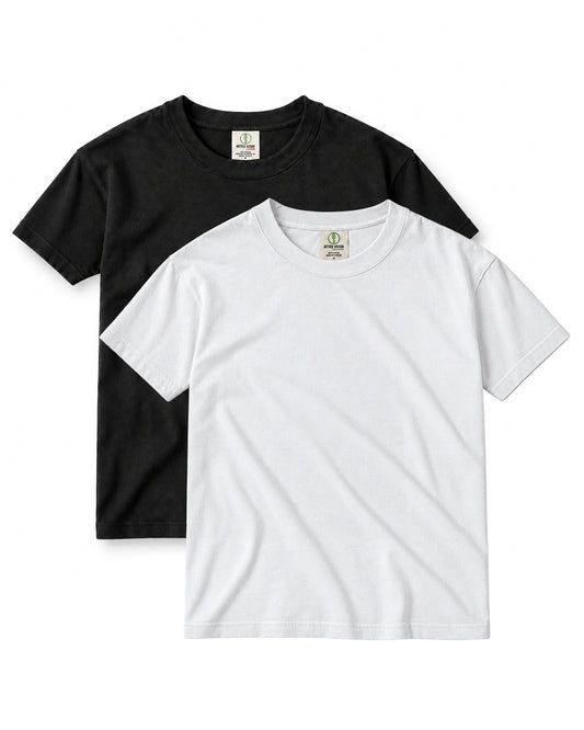 Basic Cropped Men's Cotton T-Shirt (2 Pack Black+White)